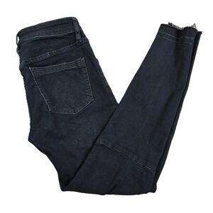 Free People Jeans Womens Sz 26 Dark Blue Ivy Mid Rise Raw Hem Skinny Stretch